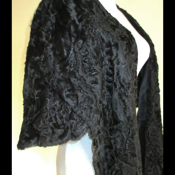 Vintage 1940's Black Broadtail-Persian Lamb Fur Stole Cape - Picture 8 of 15